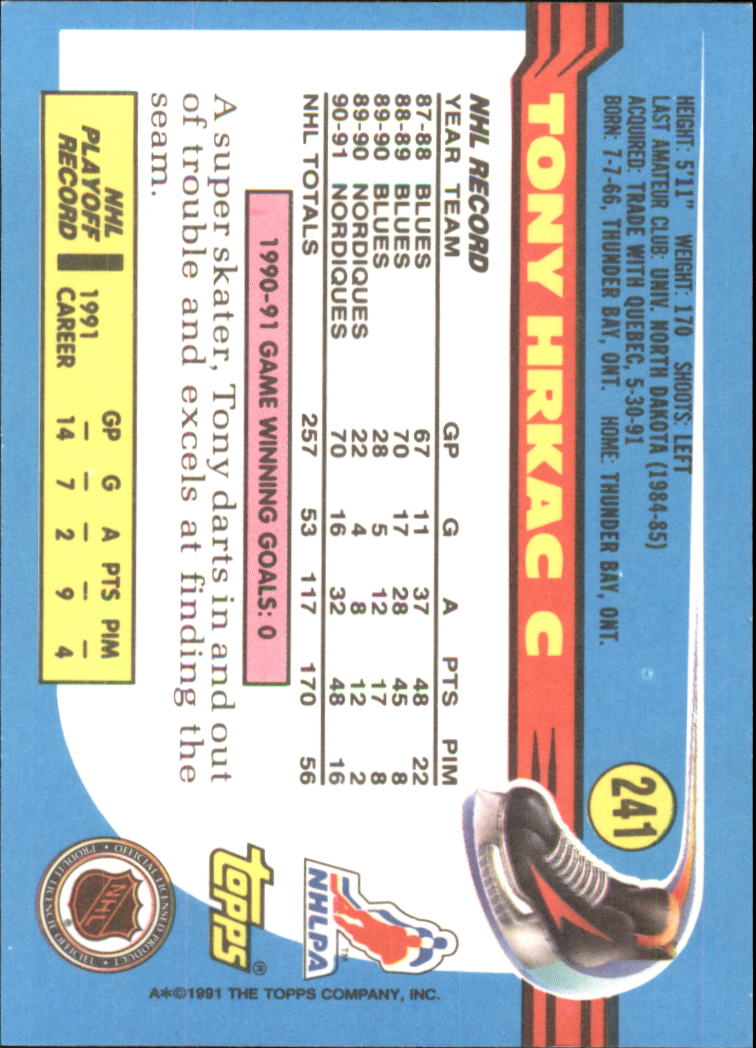 1991-92 Topps Hockey (Pick Card From List 1-307) C60 05-24 - Picture 393 of 495