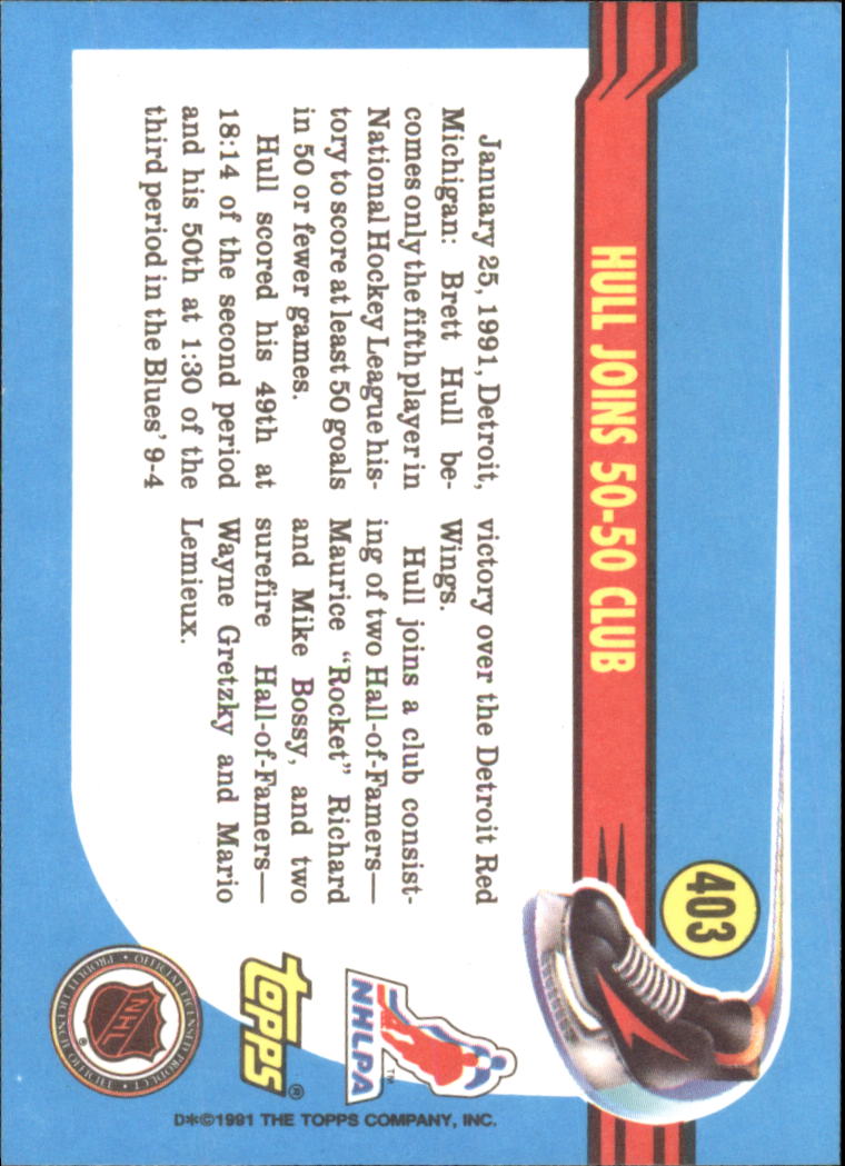 1991-92 Topps #403 Brett Hull HL back image