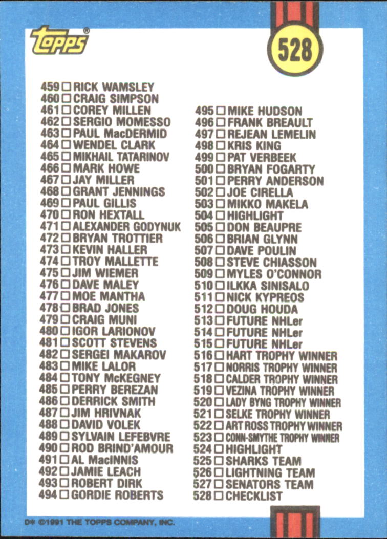 A8403- 1991-92 Topps Hockey Cards 401-528 +Inserts -You Pick- 15+ FREE US SHIP - Picture 237 of 247