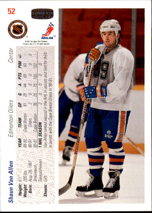 1991-92 Upper Deck #52 Shaun Van Allen RC back image