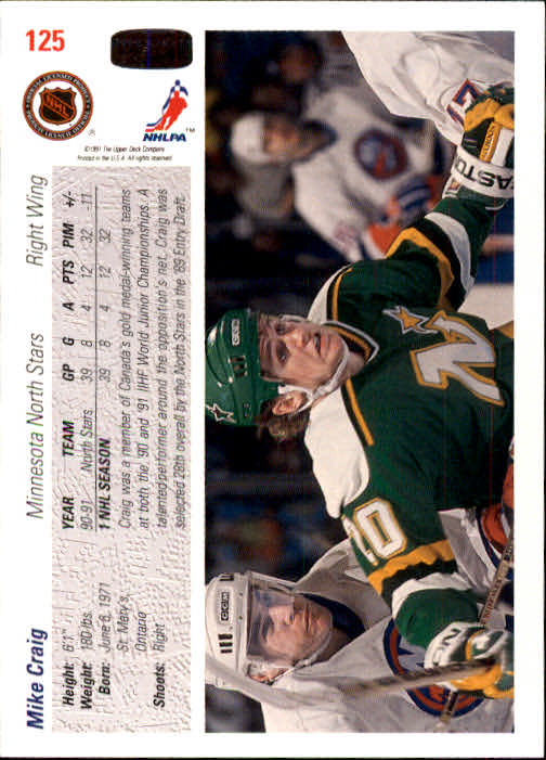 1991-92 Upper Deck #125 Mike Craig back image