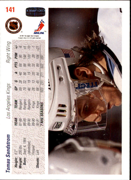 1991-92 Upper Deck #141 Tomas Sandstrom back image