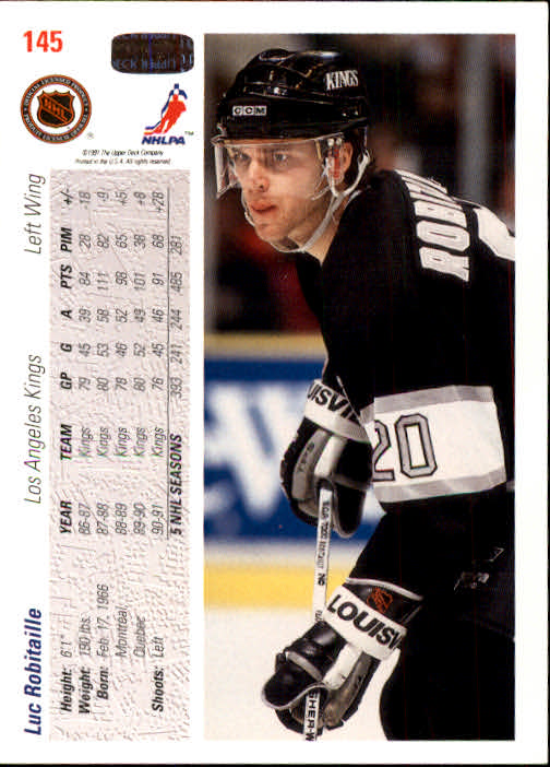 1991-92 Upper Deck #145 Luc Robitaille back image
