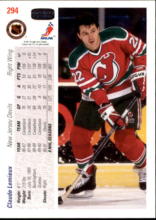 Claude Lemieux 1990-91 Upper Deck New Jersey Devils Card #447 at 's  Sports Collectibles Store