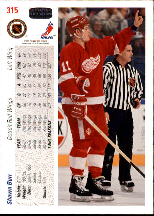 1991-92 Upper Deck #315 Shawn Burr back image