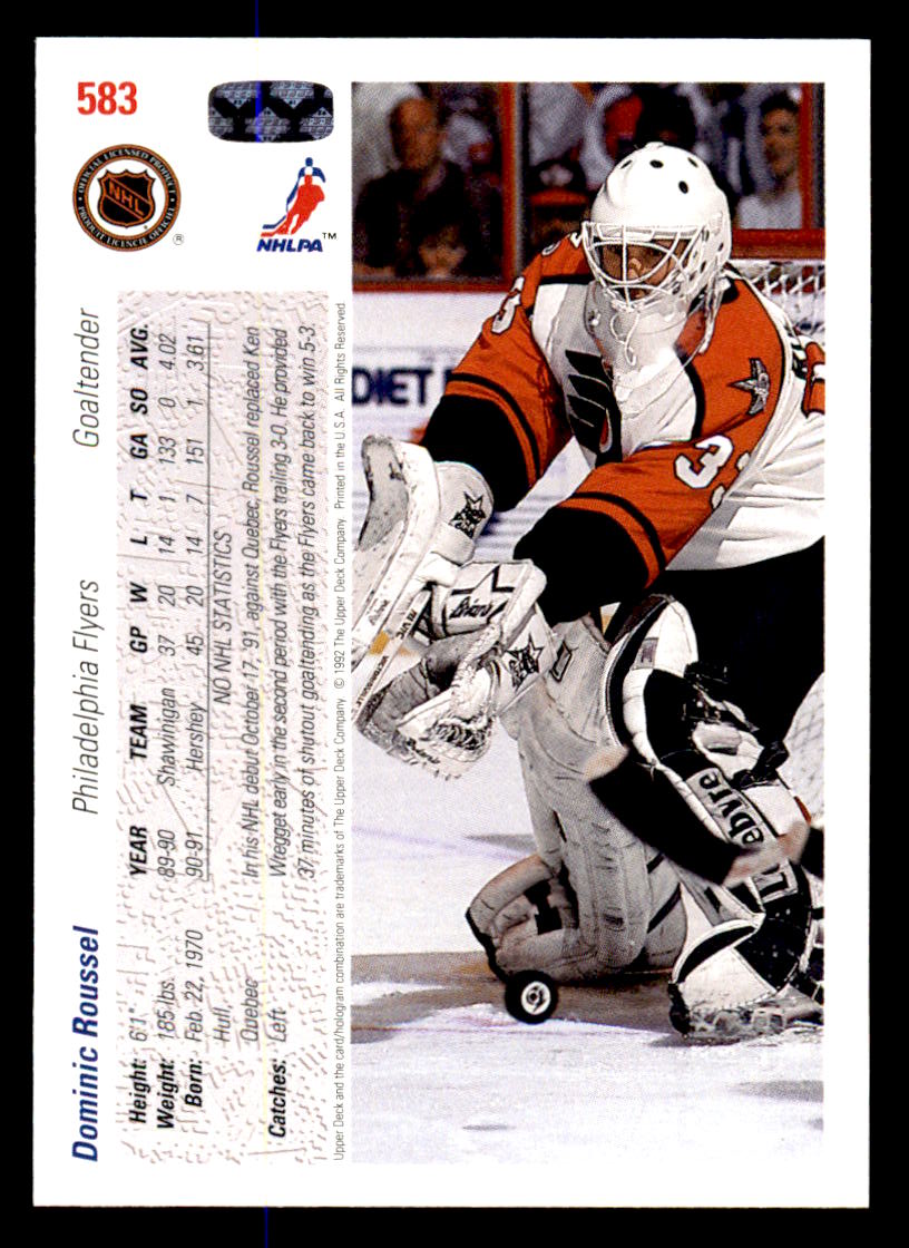 1991-92 Upper Deck #583 Dominic Roussel RC back image