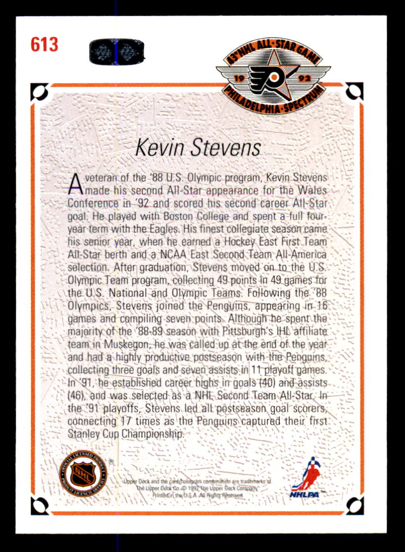 1991-92 Upper Deck #613 Kevin Stevens AS back image