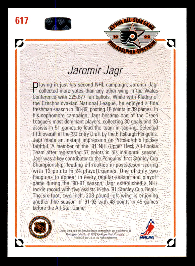 1991-92 Upper Deck #617 Jaromir Jagr AS back image