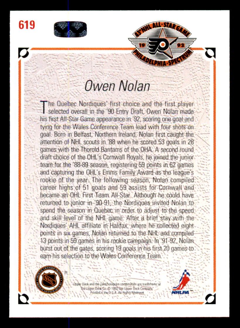 1991-92 Upper Deck #619 Owen Nolan AS back image