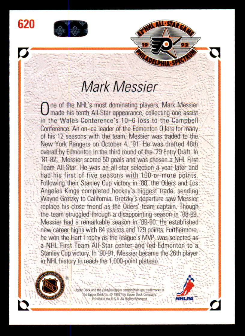 1991-92 Upper Deck #620 Mark Messier AS back image