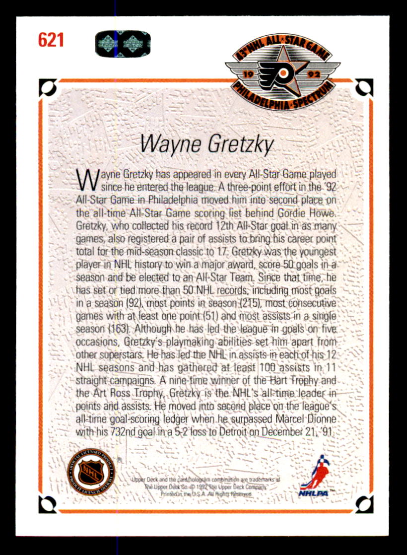 1991-92 Upper Deck #621 Wayne Gretzky AS back image