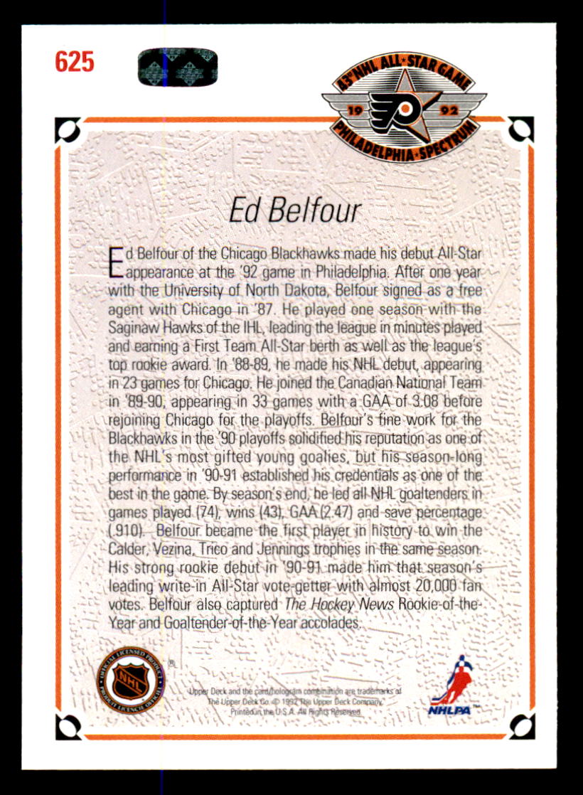 1991-92 Upper Deck #625 Ed Belfour AS back image