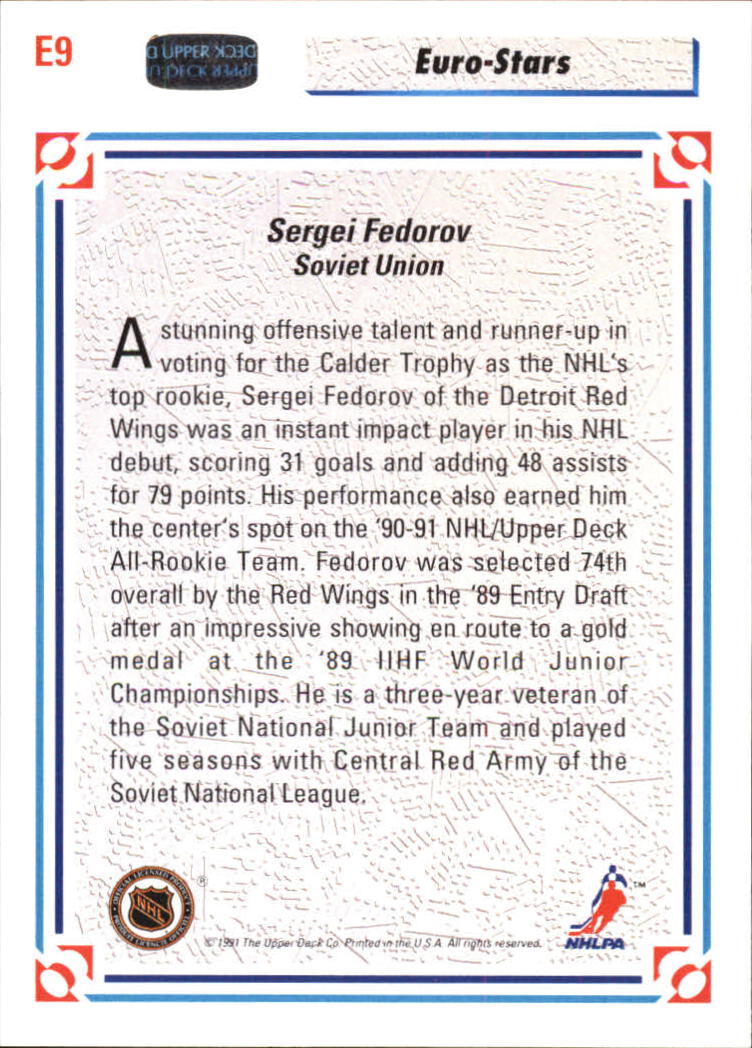1991-92 Upper Deck Euro-Stars #E9 Sergei Fedorov back image