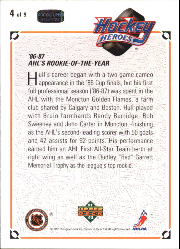 1991-92 Upper Deck Brett Hull Heroes #4 Brett Hull/AHL's Rookie-of-/the-Year back image