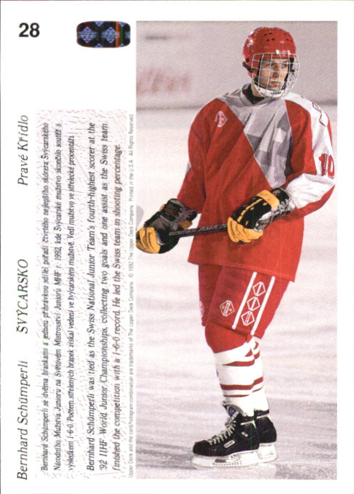 1991-92 Upper Deck Czech World Juniors #28 Bernhard Schumperli back image