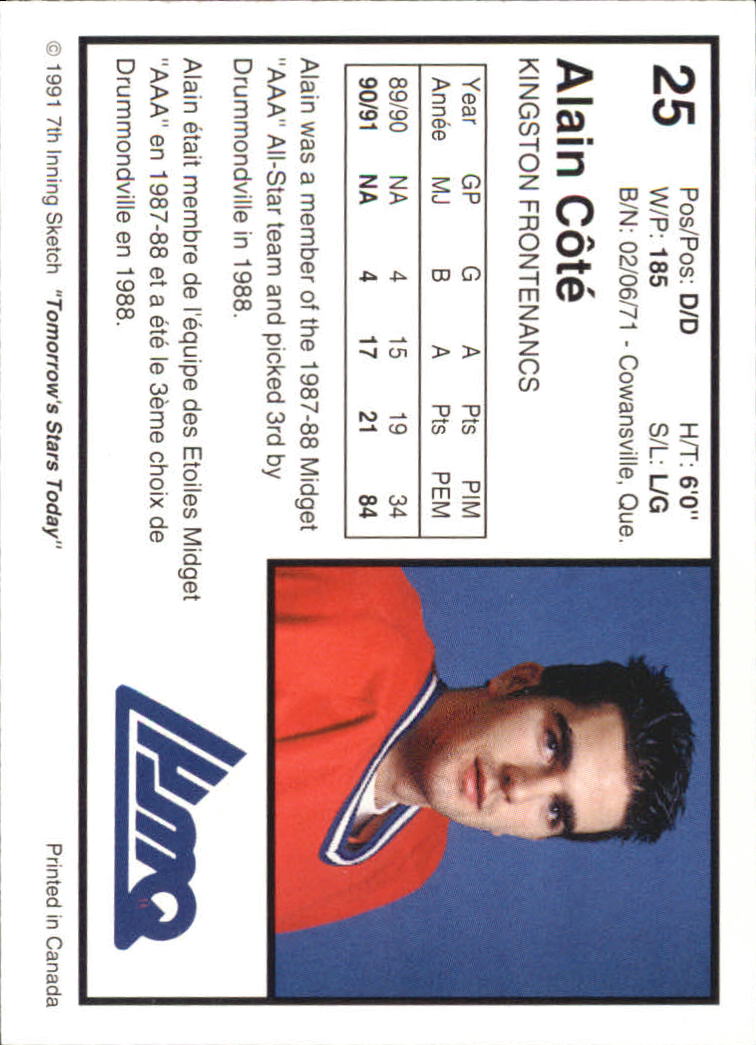 1991-92 7th Inning Sketch QMJHL #25 Alain Cote back image