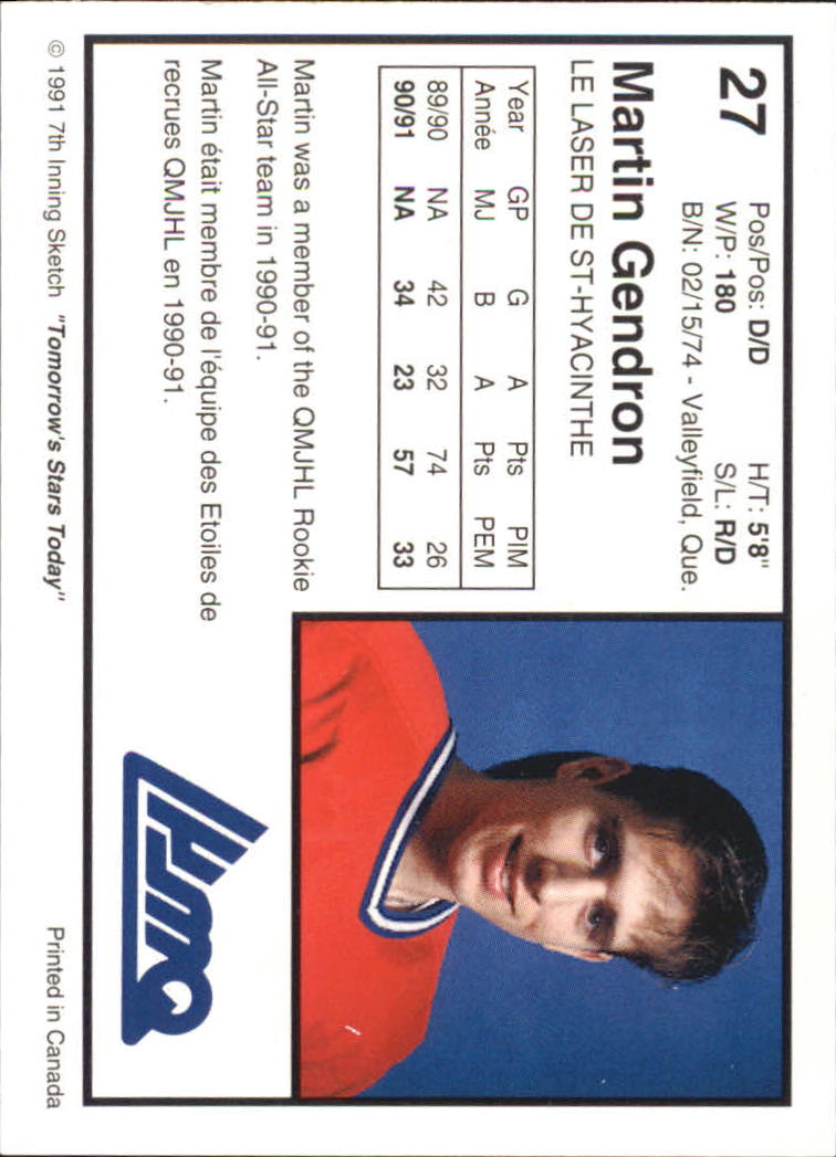 1991-92 7th Inning Sketch QMJHL #27 Martin Gendron back image