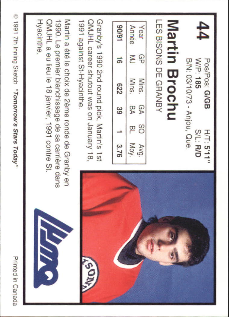 1991-92 7th Inning Sketch QMJHL #44 Martin Brochu back image