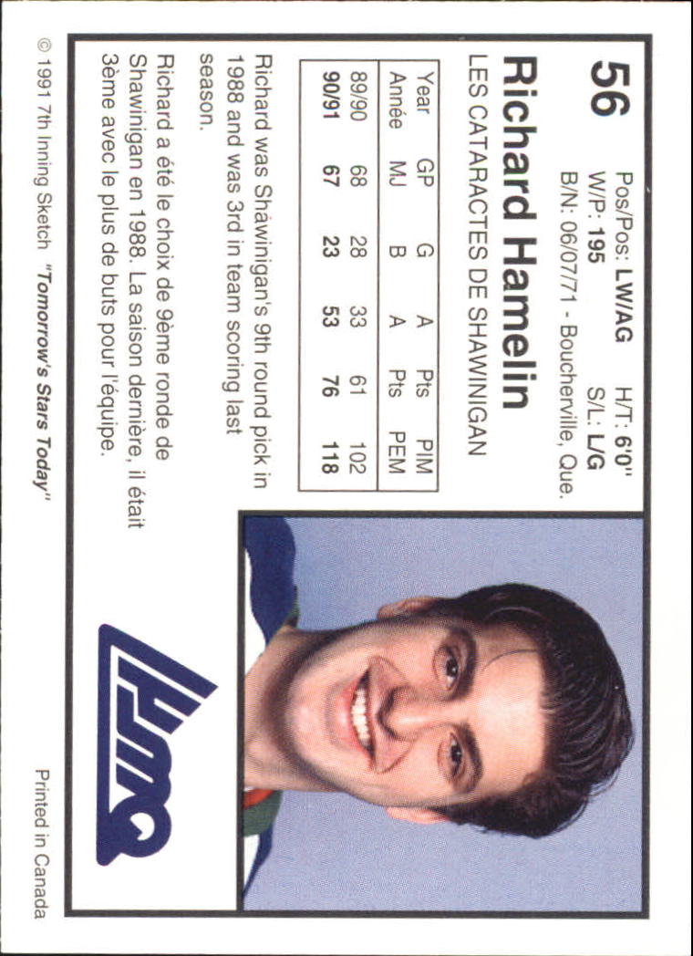1991-92 7th Inning Sketch QMJHL #56 Richard Hamelin back image