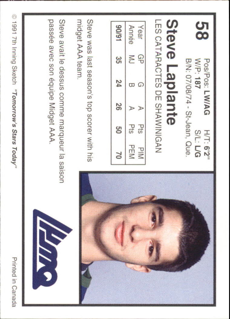 1991-92 7th Inning Sketch QMJHL #58 Steve Laplante back image