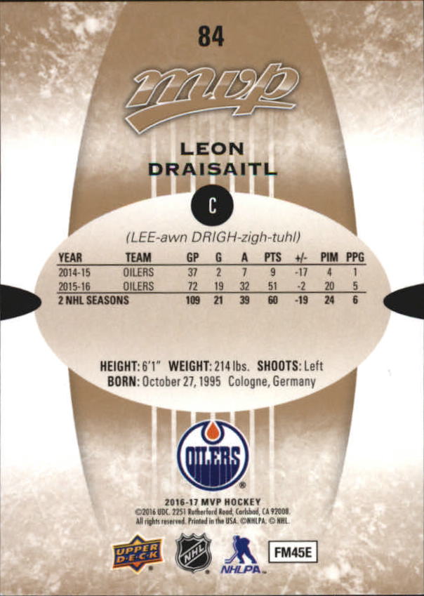 2016-17 Upper Deck MVP #84 Leon Draisaitl back image