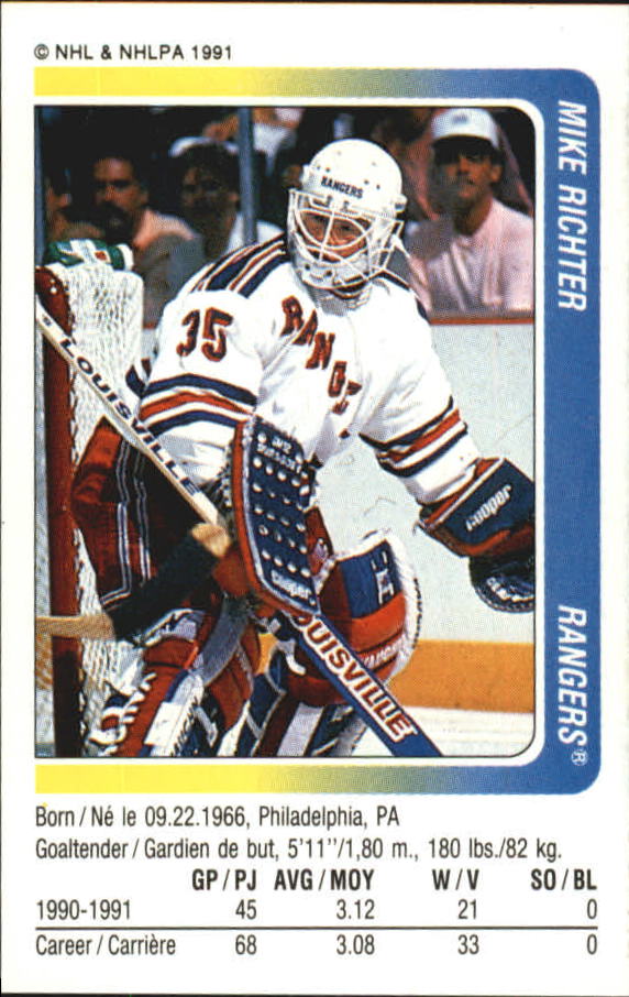 1991-92 Panini Stickers #290 Mike Richter