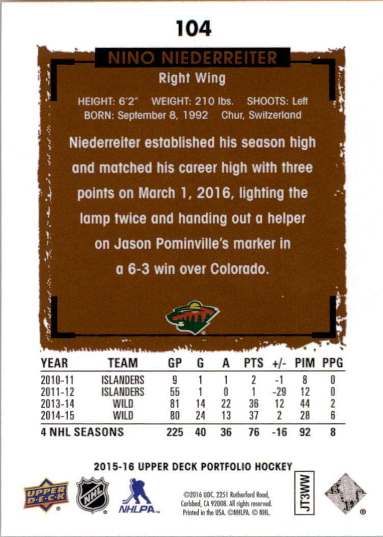 B1737- 2015-16 Upper Deck Portfolio Hockey #S 1-200 -du Pick- 15 + Gratis US - Bild 193 von 363