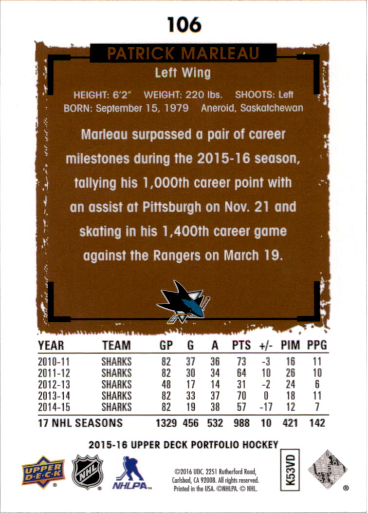 B1737- 2015-16 Upper Deck Portfolio Hockey #S 1-200 -du Pick- 15 + Gratis US - Bild 197 von 363