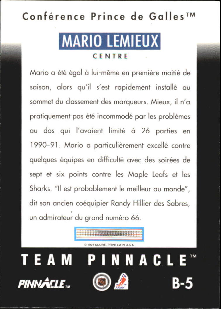 1991-92 Pinnacle B French #B5 Mario Lemieux back image