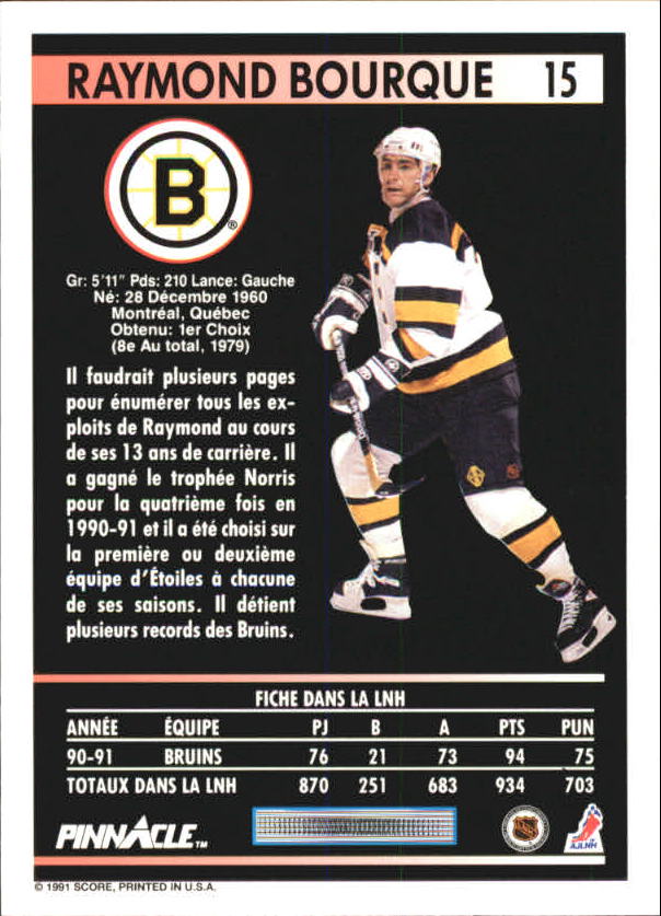 1991-92 Pinnacle French #15 Ray Bourque back image