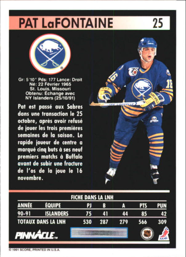1991-92 Pinnacle French #25 Pat LaFontaine back image