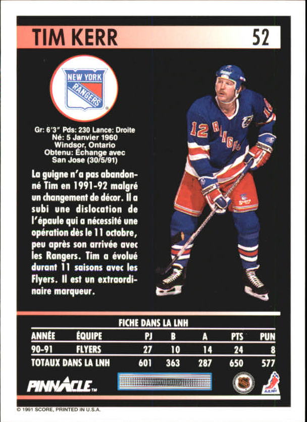 1991-92 Pinnacle French #52 Tim Kerr back image