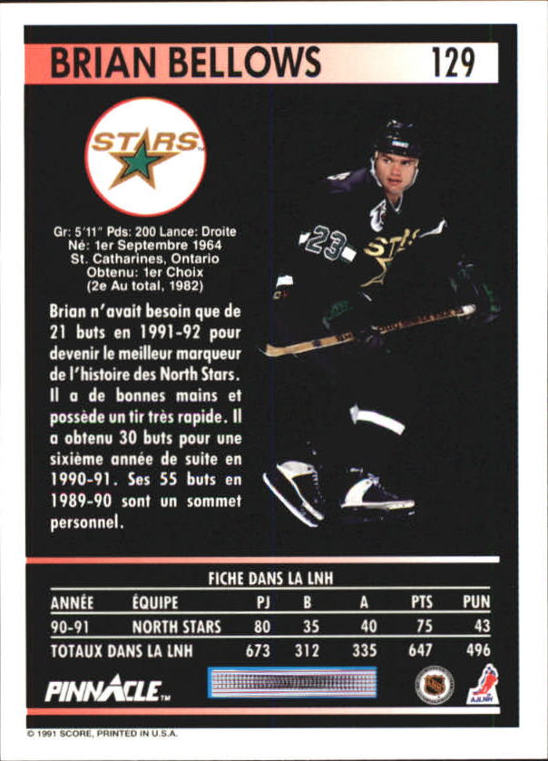 1991-92 Pinnacle French #129 Brian Bellows back image