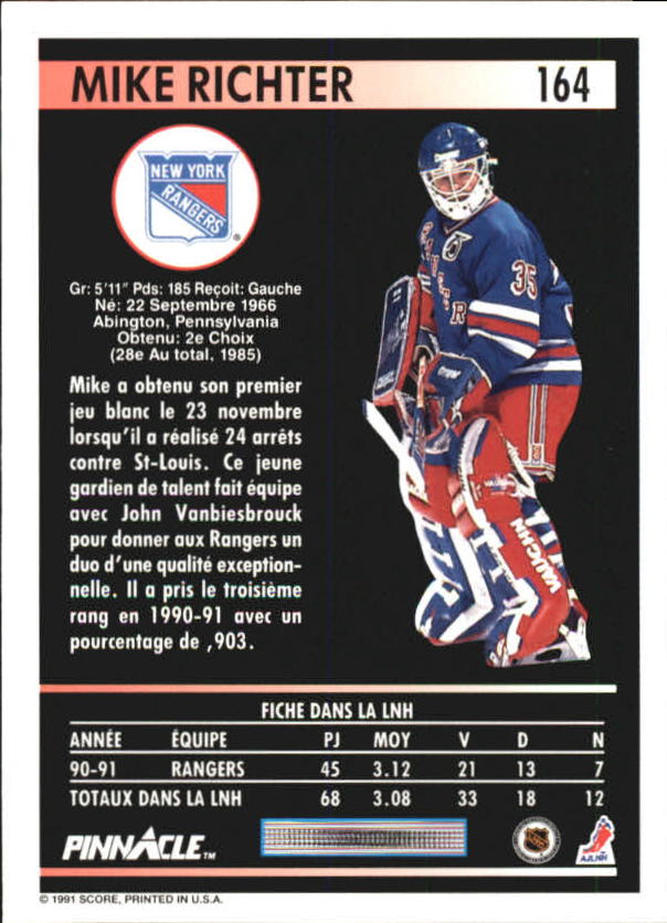 1991-92 Pinnacle French #164 Mike Richter back image