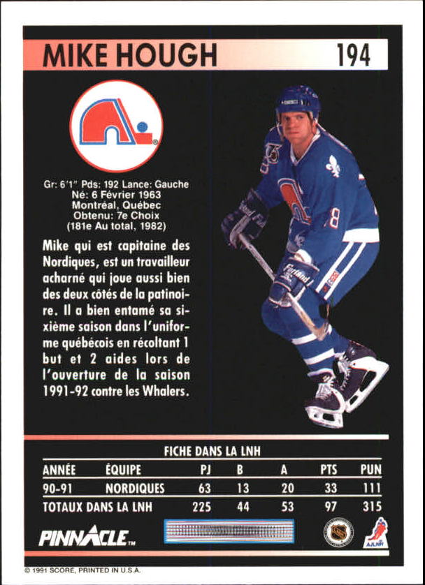 1991-92 Pinnacle French #194 Mike Hough back image