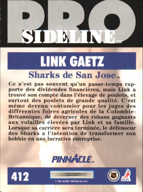 1991-92 Pinnacle French #412 Link Gaetz SL back image
