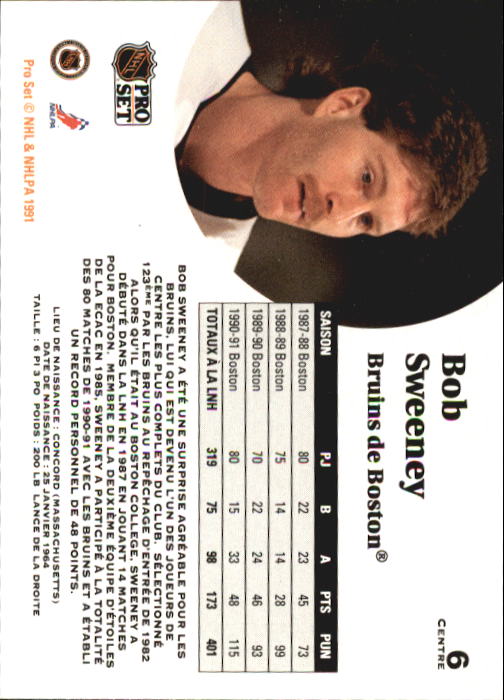 1991-92 Pro Set French #6 Bob Sweeney back image