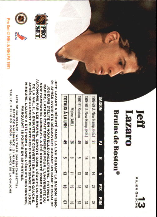 1991-92 Pro Set French #13 Jeff Lazaro back image