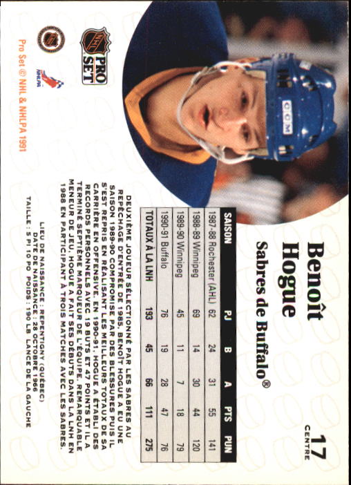 1991-92 Pro Set French #17 Benoit Hogue UER back image
