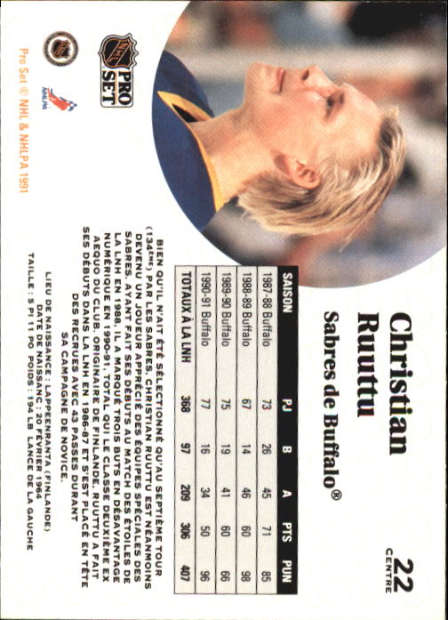 1991-92 Pro Set French #22 Christian Ruuttu back image