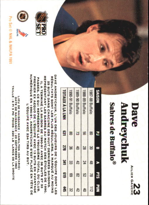 1991-92 Pro Set French #23 Dave Andreychuk back image