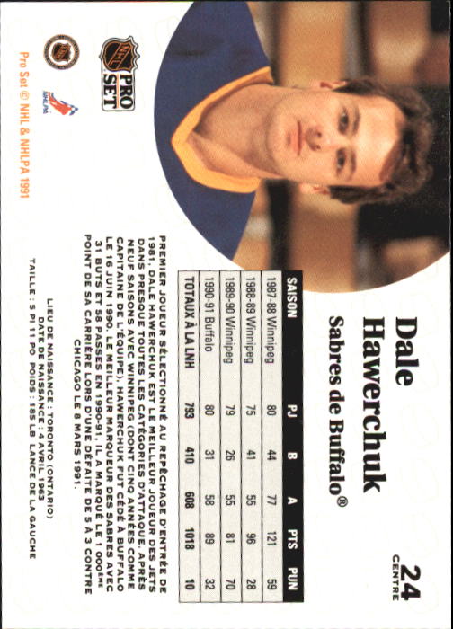 1991-92 Pro Set French #24 Dale Hawerchuk back image