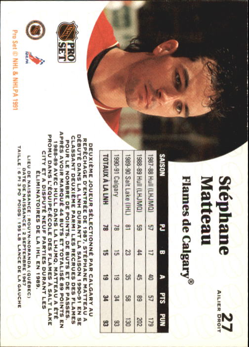 1991-92 Pro Set French #27 Stephane Matteau back image
