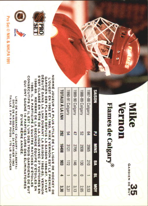 1991-92 Pro Set French #35 Mike Vernon back image