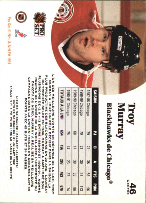 1991-92 Pro Set French #46 Troy Murray back image