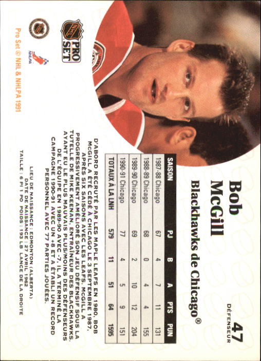 1991-92 Pro Set French #47 Bob McGill back image