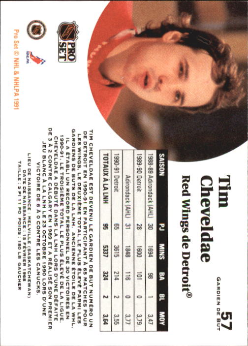 1991-92 Pro Set French #57 Tim Cheveldae back image