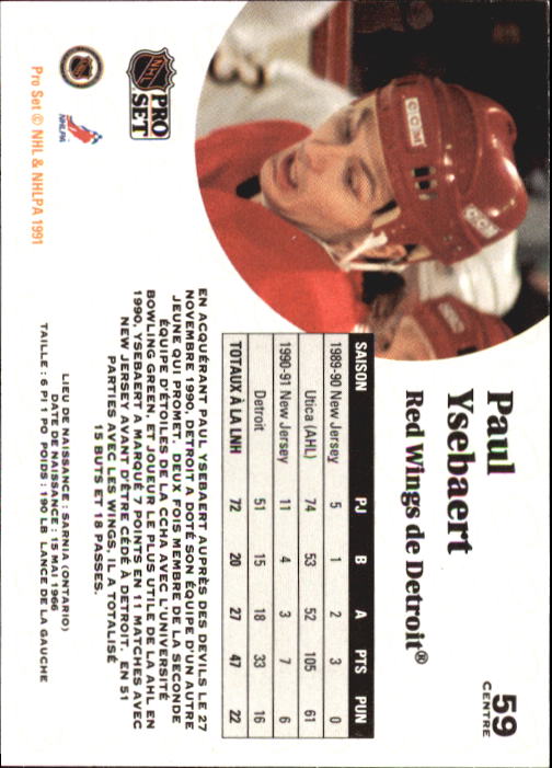 1991-92 Pro Set French #59 Paul Ysebaert back image