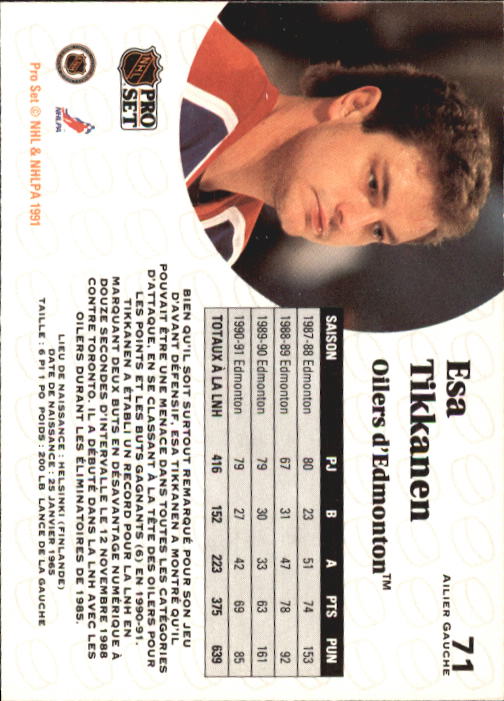 1991-92 Pro Set French #71 Esa Tikkanen back image