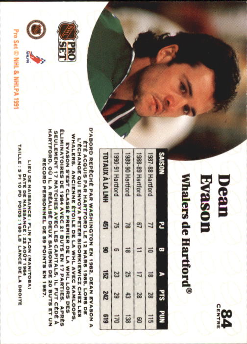 1991-92 Pro Set French #84 Dean Evason back image